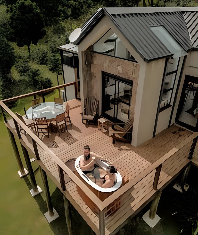 Cabana sobre o cafezal com ofurô e Starlink