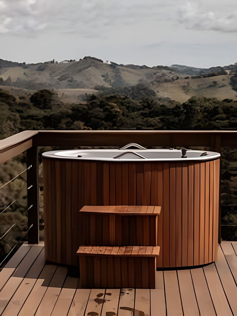 Cabana sobre o cafezal com ofurô e Starlink